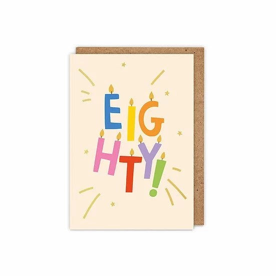 Gold Foiled 'eighty!' Letter Candles 80th Age Birthday Card