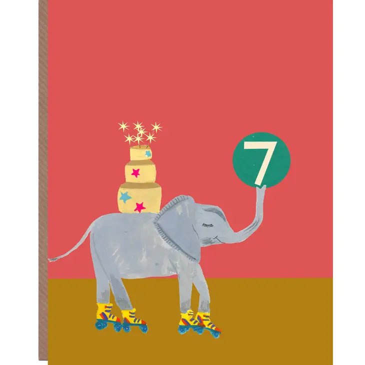 Age 7 Party Elephant Birthday Greetings Card