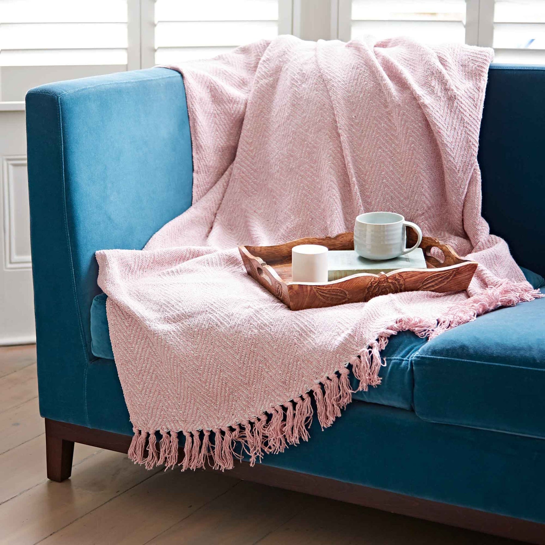 Back in Stock - Recycled Cotton Woven Chevron Throw/Blanket - Pink