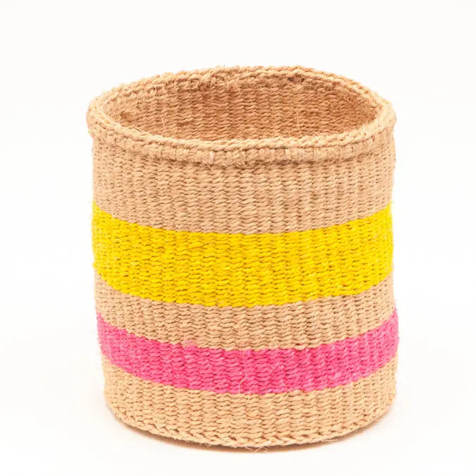 Fluoro Pink and Yellow Woven Storage Basket