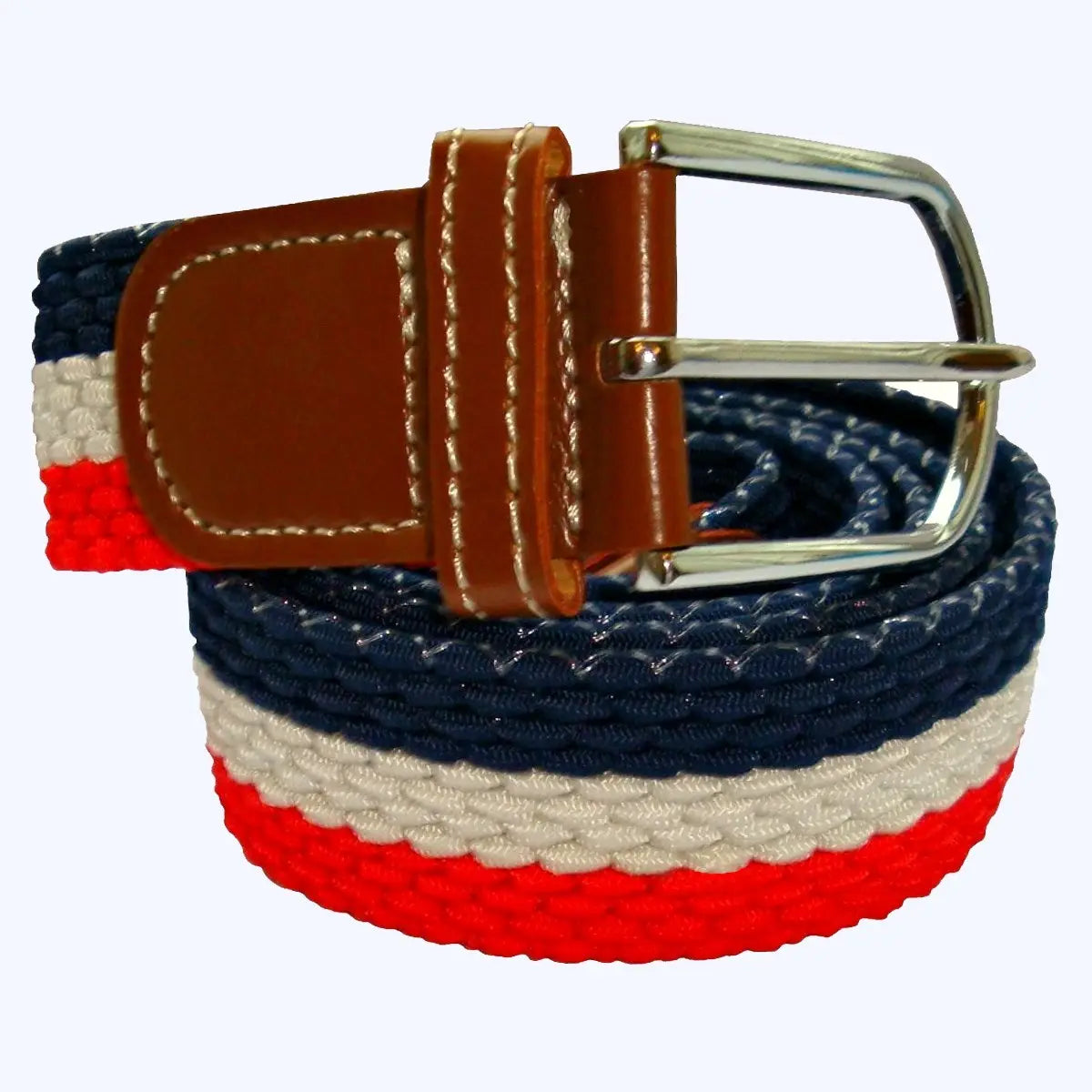 Horizontal Stripe Woven Elasticated Belt-Red, White and Navy