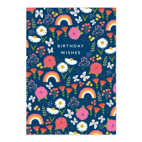 Birthday Wishes Card | Floral and Rainbow Birthday Card