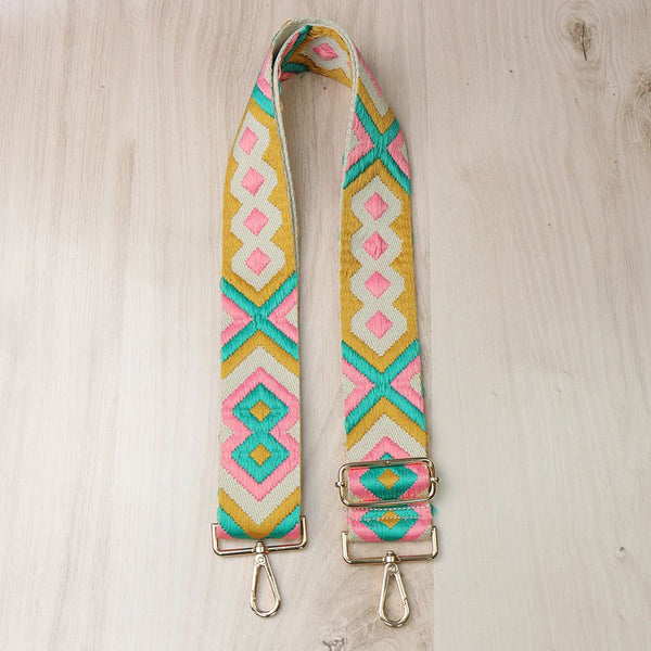 Mustard & Pink Mix Diamond Weave Bag Strap