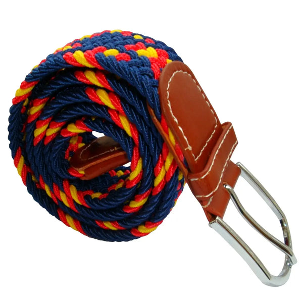 Cross Stripe - Woven Elasticated Belt - Navy, Red and Yellow