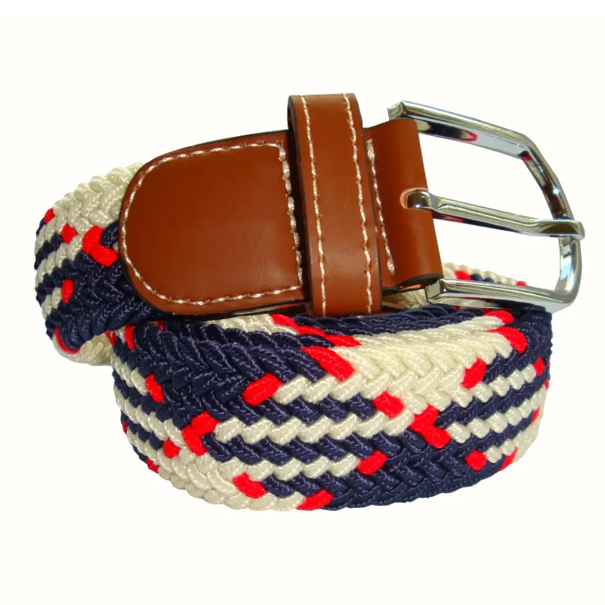 Men's Jagged Stripe Woven Elasticated Belt - Navy, Red and White