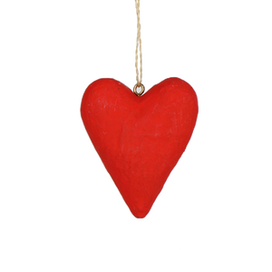 Papier Mache Red Heart Decoration, 8cm