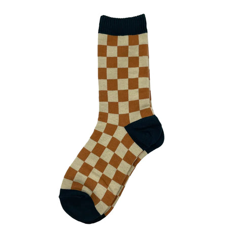 Chequerboard Socks - Amber & Cream