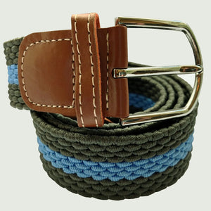 Horizontal Stripe Woven Elasticated Belt - Grey/Green and Blue