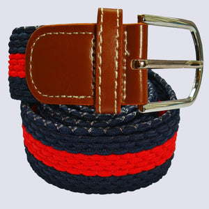 Red and Navy Horizontal Stripe Woven Elasticated Belt