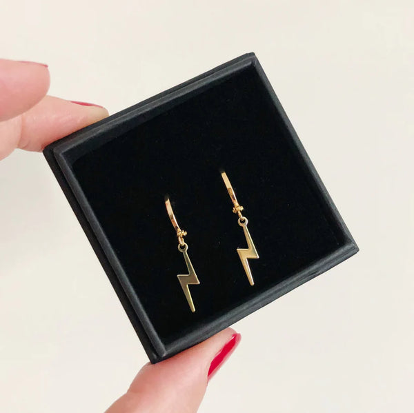 Mini Hoop Earrings - Lightning Bolts - Gold