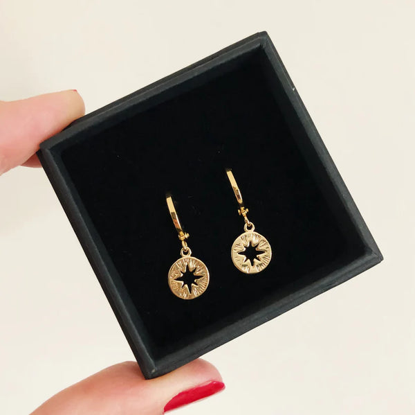 Mini Hoop Earrings - Disc Stars (Gold)