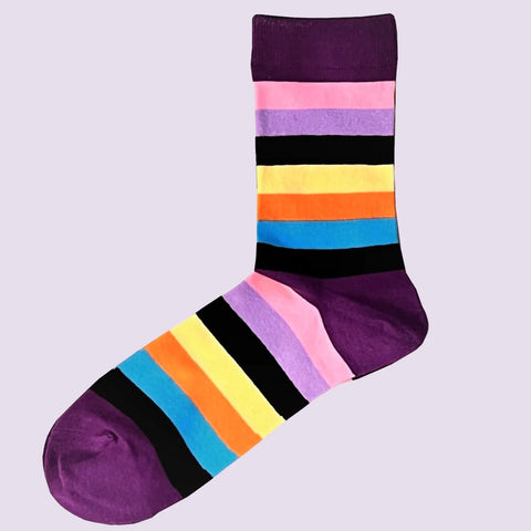 Men's Multi Coloured Stripe Socks - Black, Orange, Yellow, Pink, Navy, Lilac and Purple