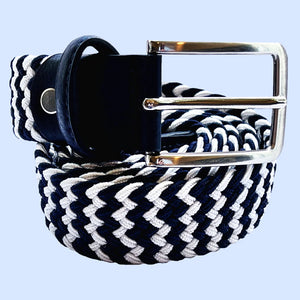 Stripe Elasticated Woven Belt - Dark Navy and White