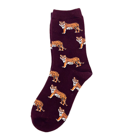 Tiger Cat Socks - Burgundy