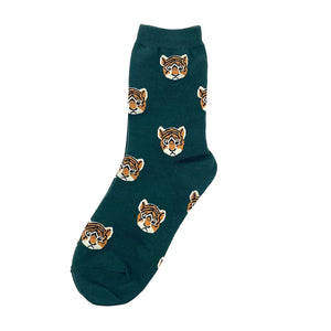 Tiger Face Socks - Teal