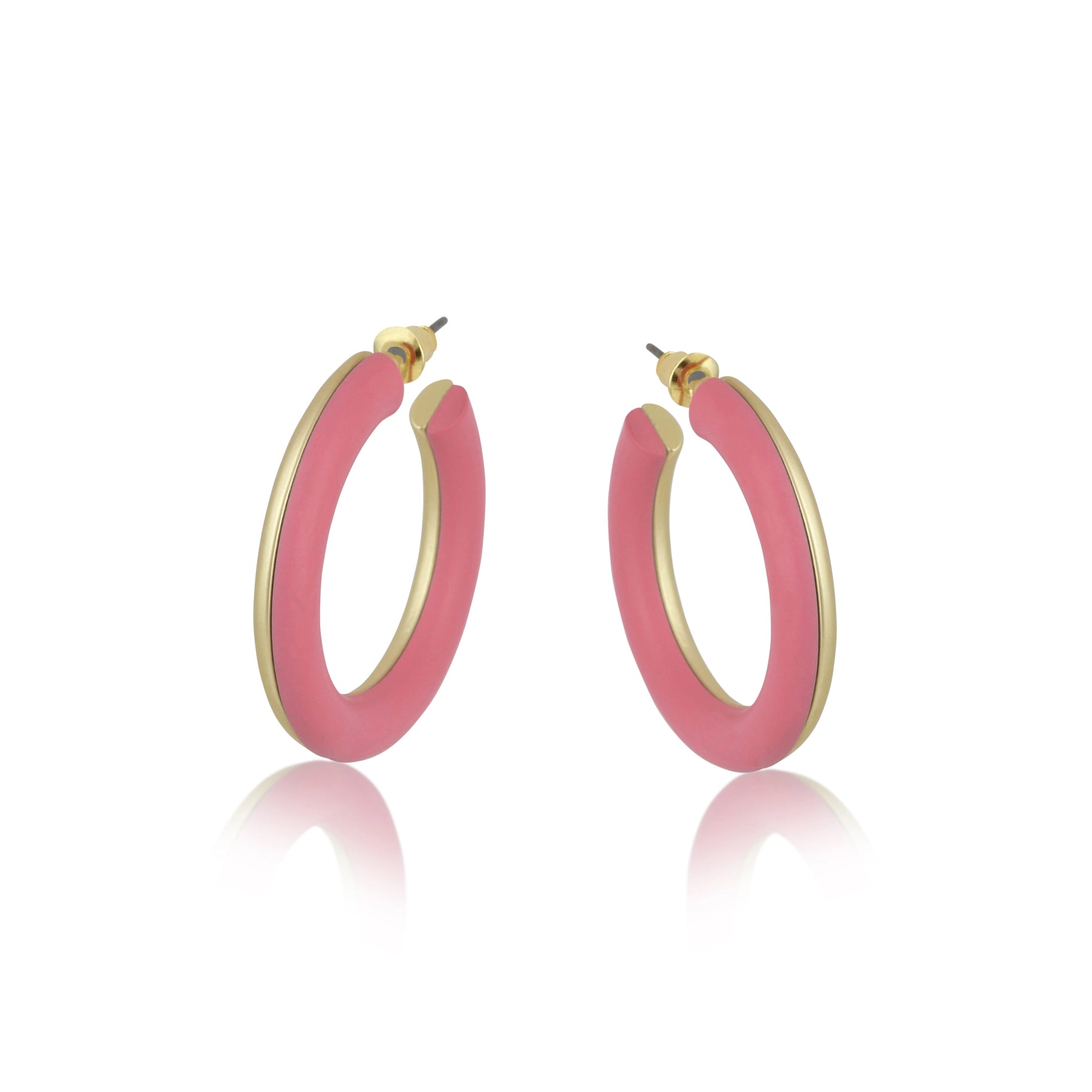Two Tone Enamelled Hoop Earrings - Pink & Gold