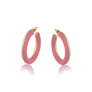 LAST PAIR!! HALF PRICE!! Two Tone Enamelled Hoop Earrings - Pink & Gold