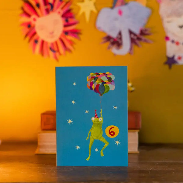 Age 6 Party Frog Birthday Greetings Card