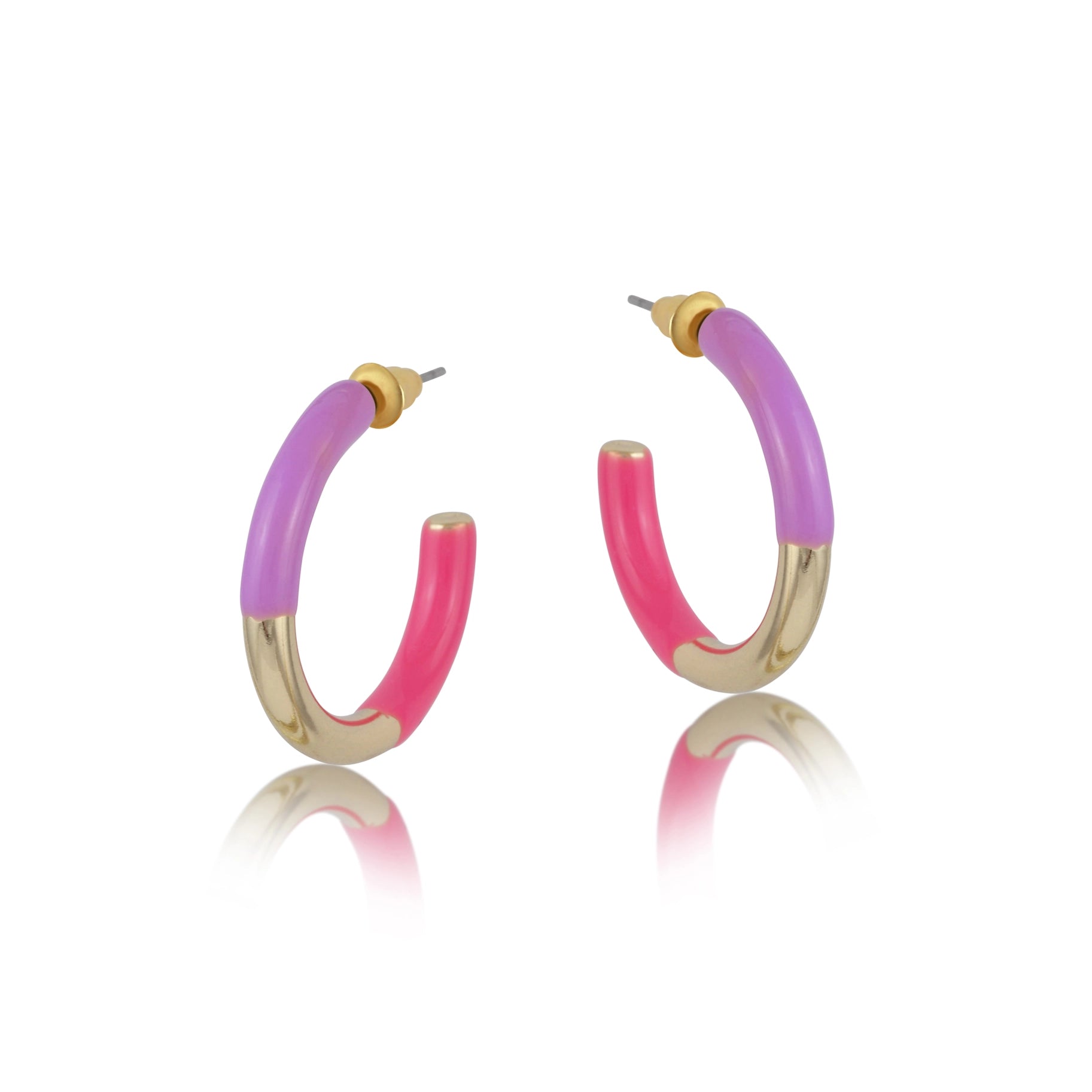 Enamel Colour Block Hoop Earrings - Lilac & Pink