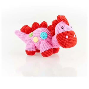 Soft Toy Handmade Dinosaur Rattle - Pink