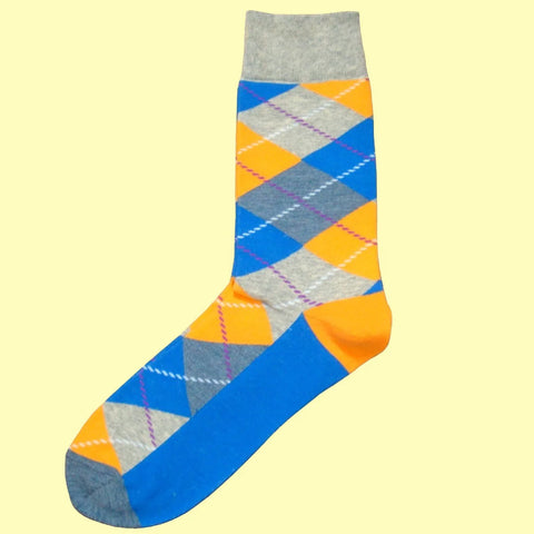 Men's Argyle Socks - Grey/Blue/Yellow