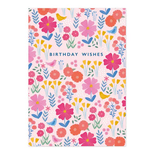 Birthday Wishes Card | Pretty Pink Floral Pattern Card