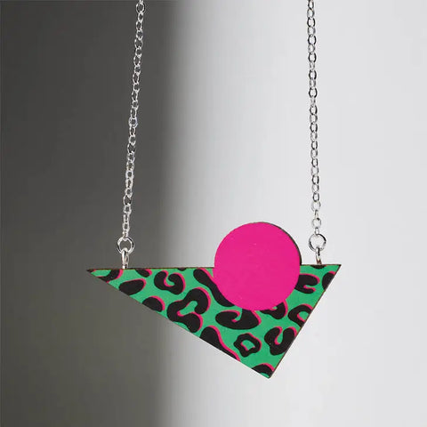 Green Leopard Print Triangle Necklace