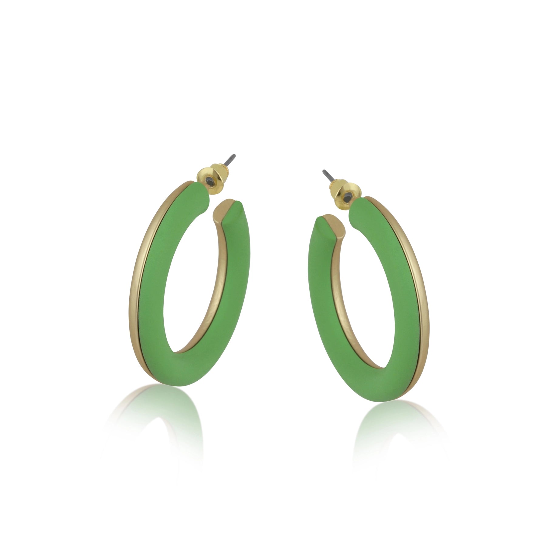 Two Tone Enamelled Hoop Earrings  - Green & Gold