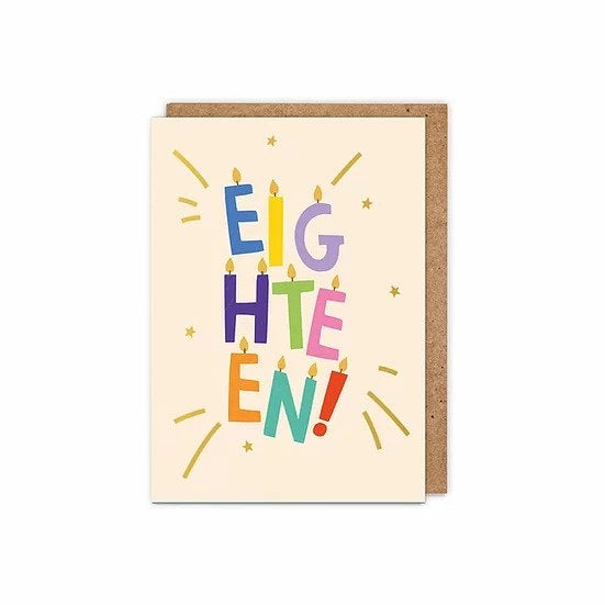 Gold Foiled eighteen! Letter Candles 18th Age Birthday Card