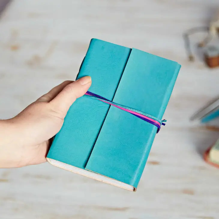 Coloured Leather Journal - Leather String Bound Notebook - Turquoise