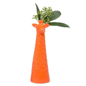 Giraffe - Glazed Ceramic Single Stem Bud Flower Vase - Orange