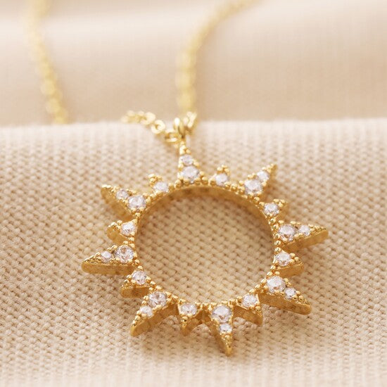 Crystal Sunburst Pendant Necklace in Gold