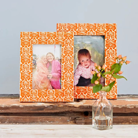 Orange Floral Mango Wood Photo Frame