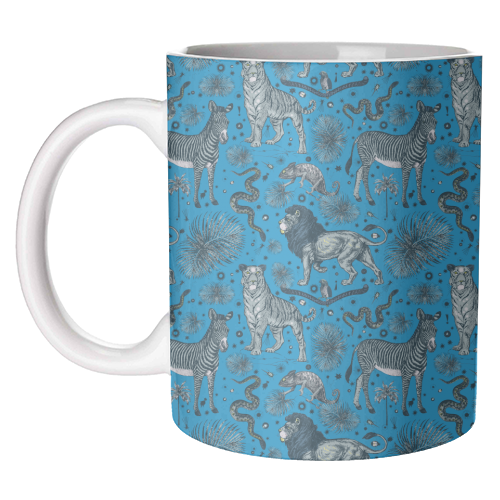 Blue & Grey Exotic Jungle Animal Print Mug