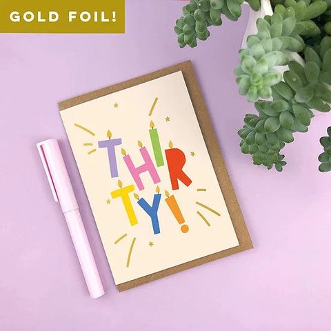 Gold Foiled 'thirty!' Letter Candles 30th Age Birthday Card