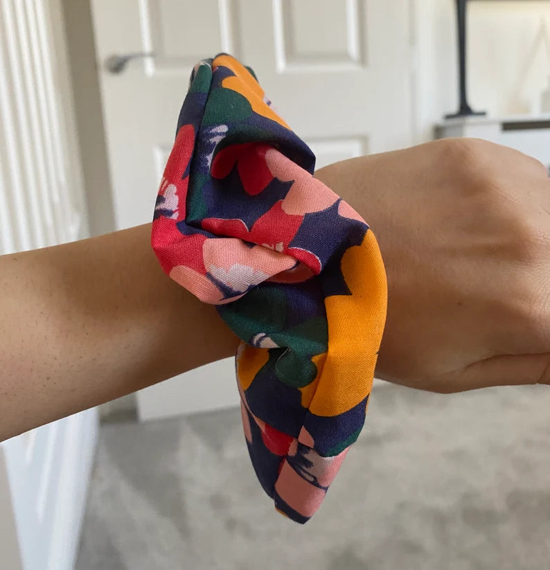 Navy Floral Scrunchie