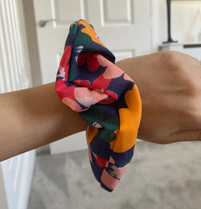 Navy Floral Scrunchie