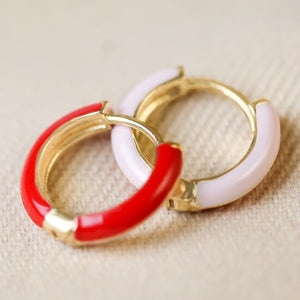 Enamel Huggie Hoop Earrings in Red and Pink