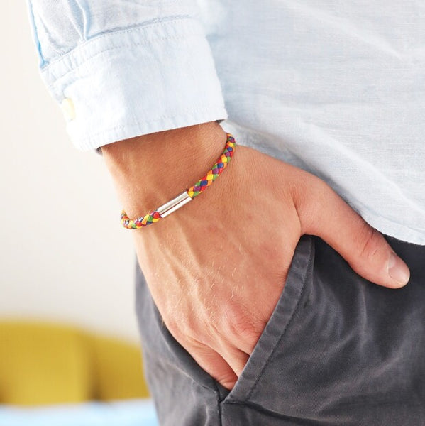 Slim Rainbow Braided Leather Bracelet - S/M