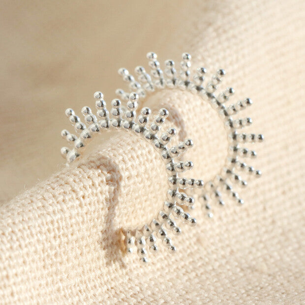 Tiny Sterling Silver Sunbeam Hoop Earrings